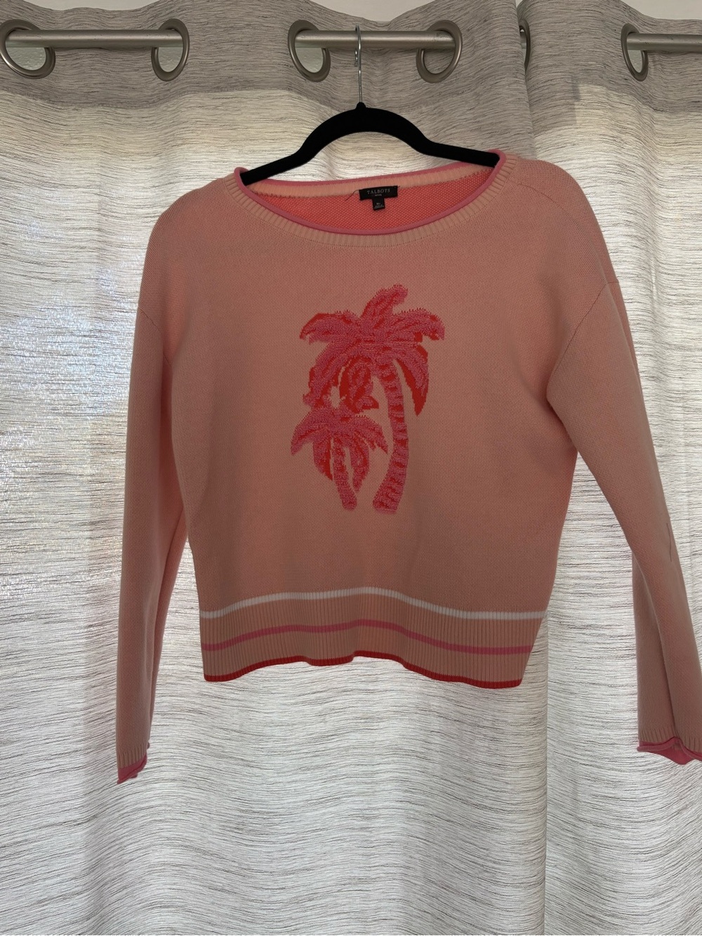 Talbots JACQUARD CREWNECK PULLOVER - PALM TREE - petite medium - 100% cotton - Picture 4 of 8